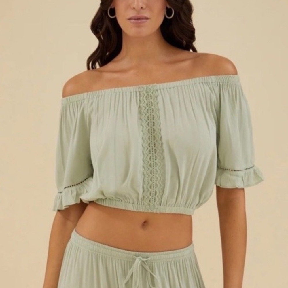 Rachel Parcell Sage Green Off-Shoulder Blouse